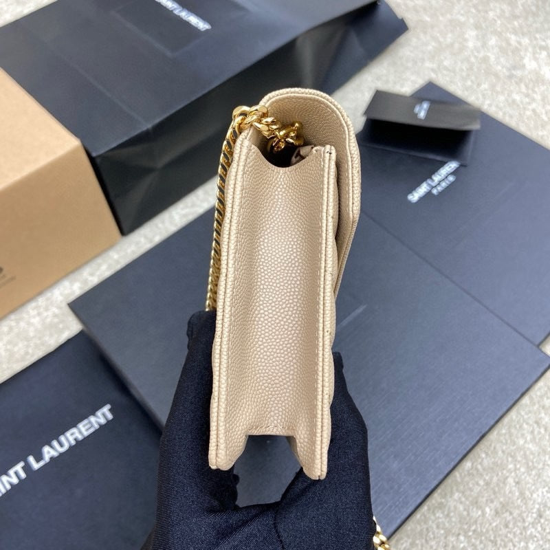 Saint Laurent Shoulder Bag Bege Ferragens Douradas