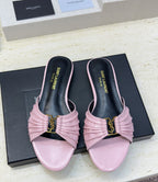 Saint Laurent Flat Slide Sandals Pink Gold