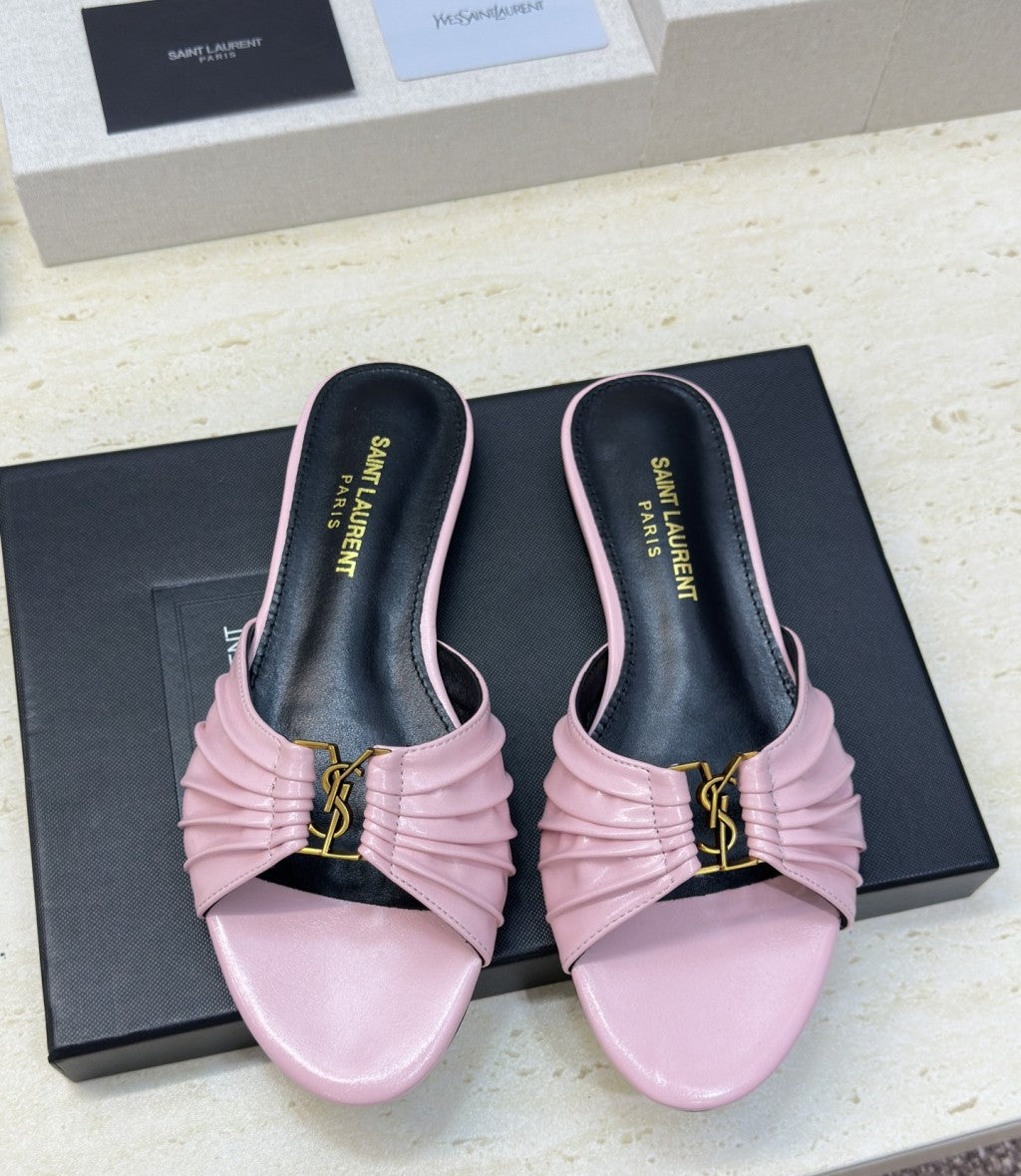 Saint Laurent Flat Slide Sandals Pink Gold