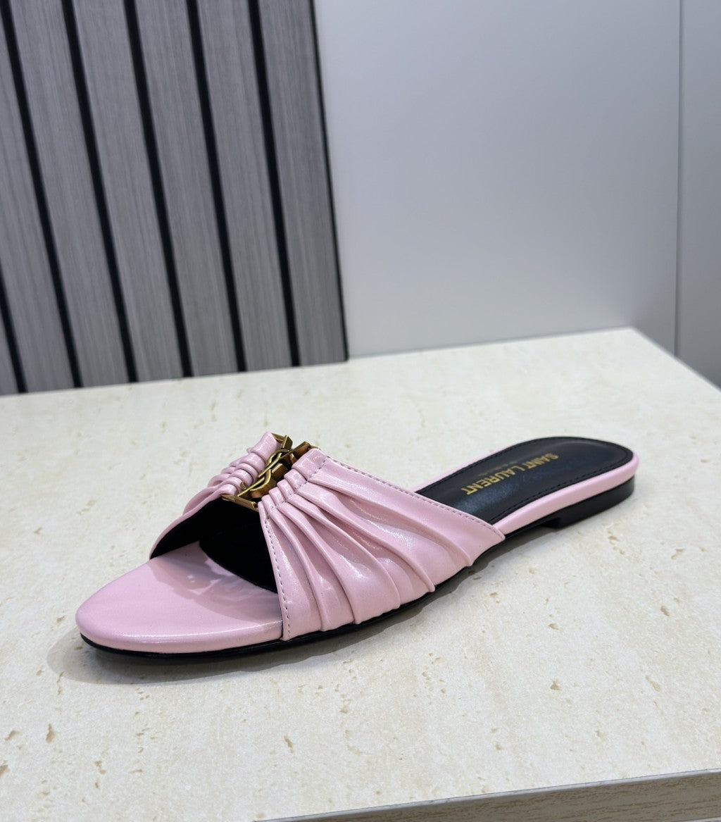 Saint Laurent Flat Slide Sandals Pink Gold