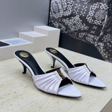 Saint Laurent Babylone Cassandra Draped Leather Mule White