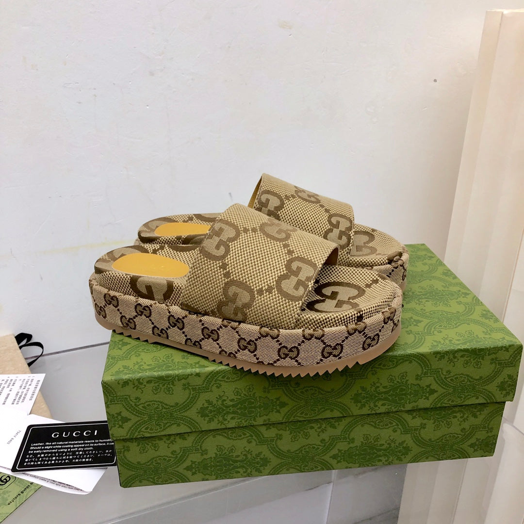 GUCCI カーキベージュ スエード ウェッジヒールサンダル Gucci Angelina Platform 55mm Sandal Camel Canvas. – Manfrim Store