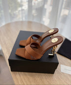 Saint Laurent  Mules Opyum Em Crepe De Cetim Marrom