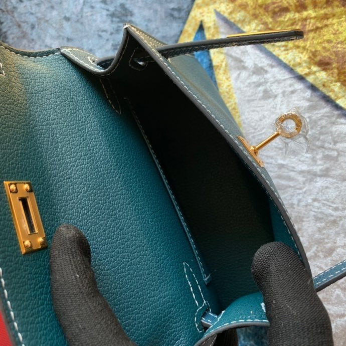 Bolsa Kelly Sellier Mini II Bleu Jean  (tamanho 20) .