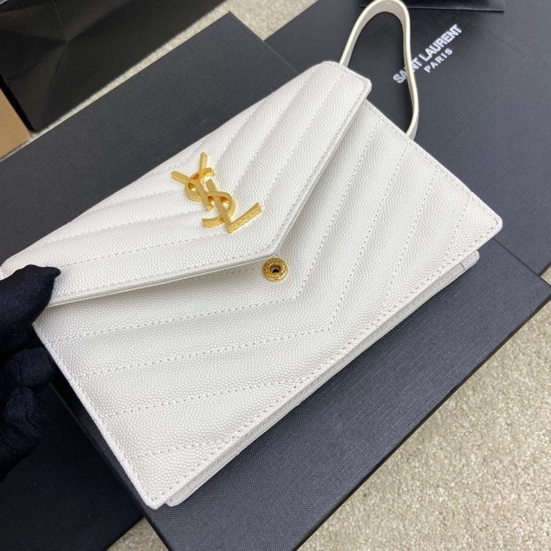 Saint Laurent Shoulder Bag White Ferragens Douradas