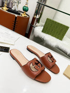 Gucci Sandália Interlocking G Caramelo