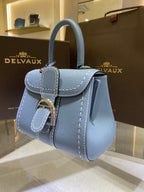 Delvaux Brillant Mini Leather Bag Cinza Blue Ferragens Prata