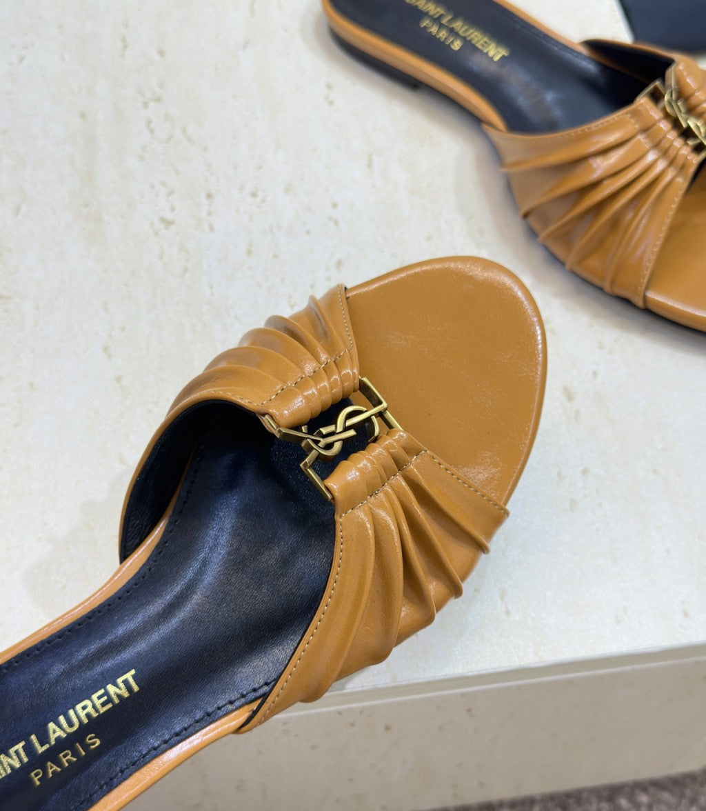 Saint Laurent  Flat Slide Sandals Camel Gold