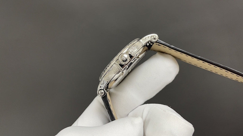 Patek Philippe Calatrava "Officer's Case" Silver Opaline Dial Bracelet Black