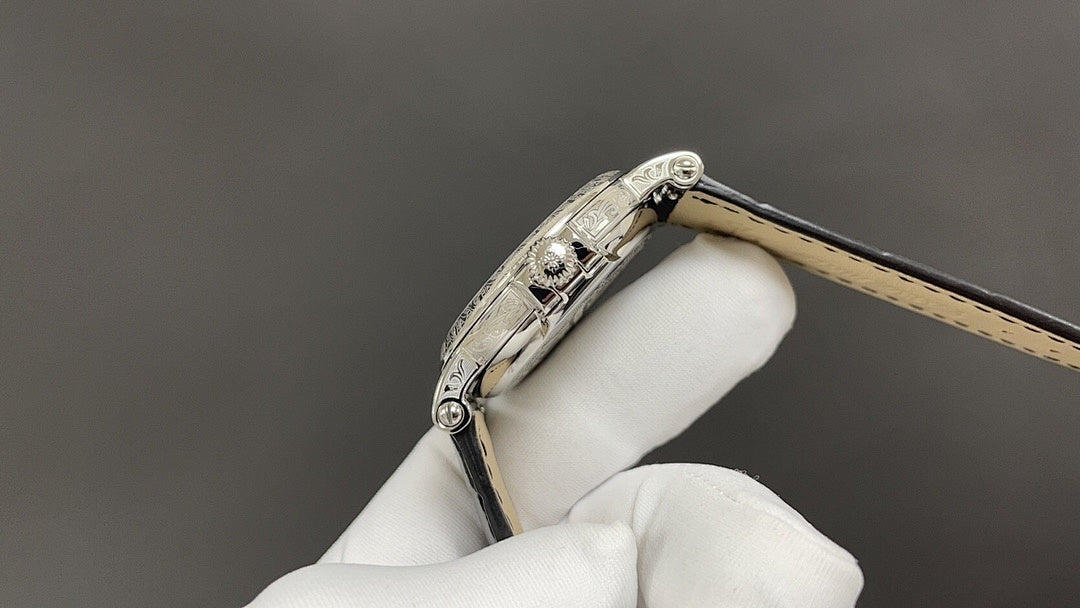 Patek Philippe Calatrava "Officer's Case" Silver Opaline Dial Bracelet Black