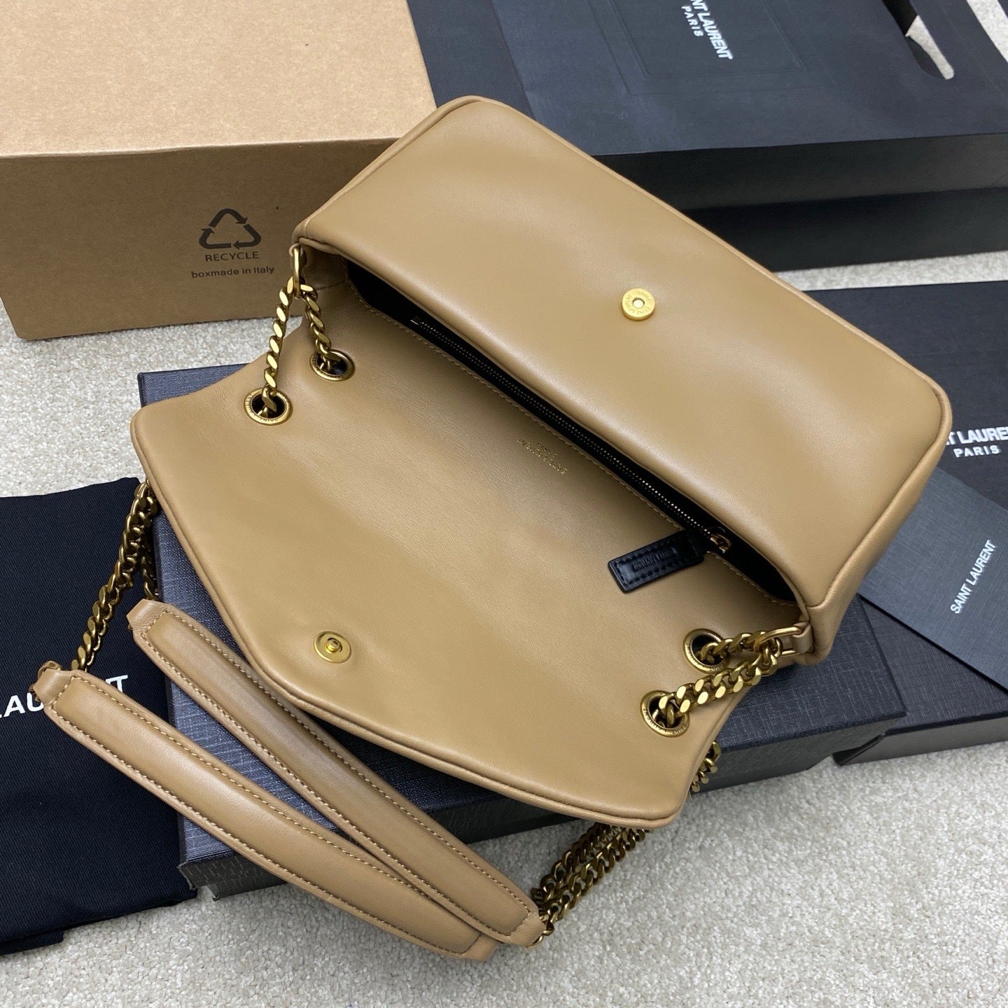 Yves Saint Laurent Calypso Lambskin Bege Ferragens Douradas