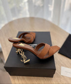 Saint Laurent  Mules Opyum Em Crepe De Cetim Marrom