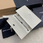 Saint Laurent Shoulder Bag Off-White Croc Ferragens Prata