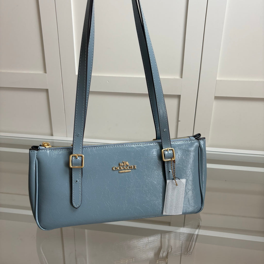 Coach Asher Shoulder Bag Shiny Crinkle Leather Blue