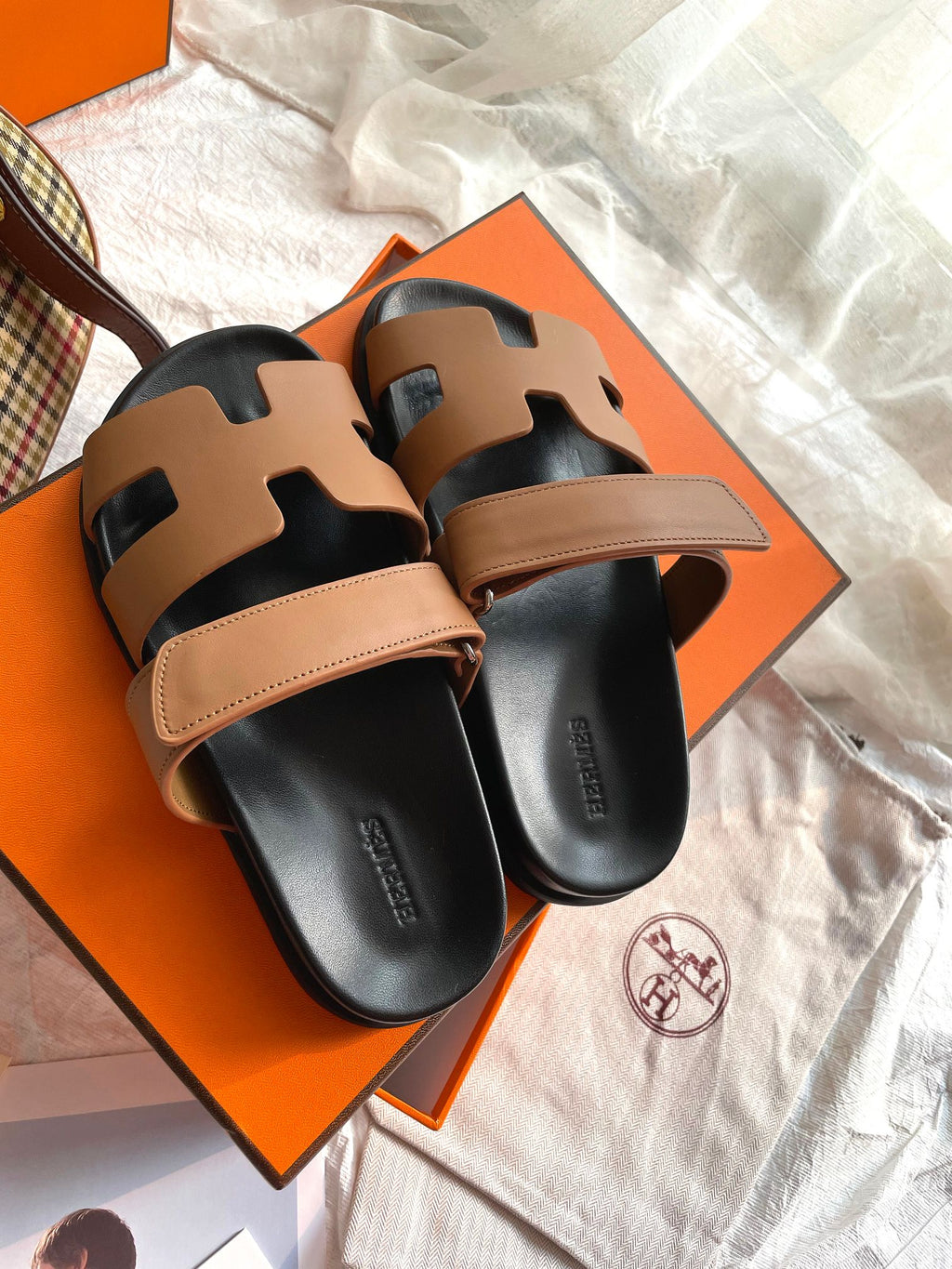Hermes Chypre Sandal Naturel Black Smooth Calfskin Leather.