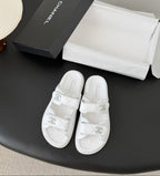 CHANEL Quilted Dad Sandal White.