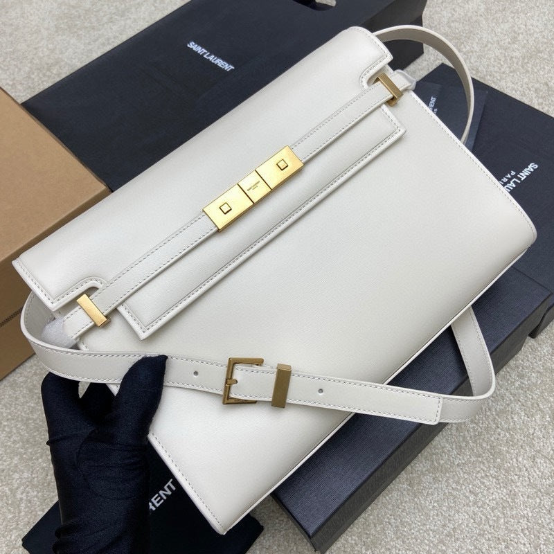 Saint Laurent Manhattan Small Shoulder Bag White Ferragens Douradas