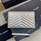 Saint Laurent Shoulder Bag Champagne Metalizado Ferragens Douradas