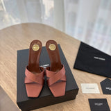Saint Laurent  Mules Opyum Em Crepe De Cetim Manioc Brown