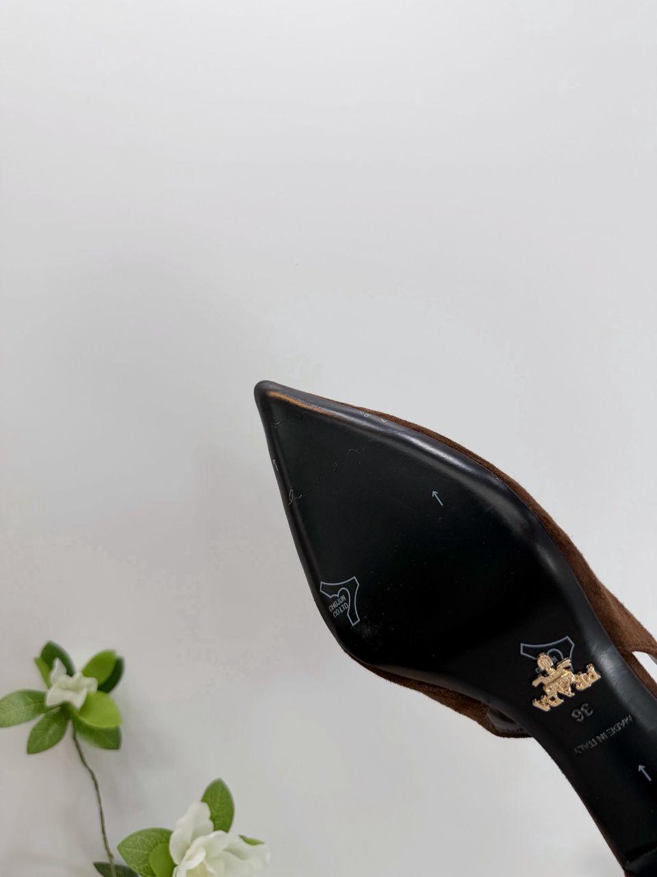 Prada dark brown suede slingback pump from