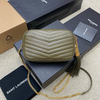 Saint Laurent Lou Camera Bag Olive Green Ferragens Douradas