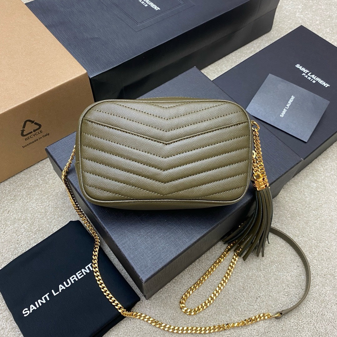 Saint Laurent Lou Camera Bag Olive Green Ferragens Douradas