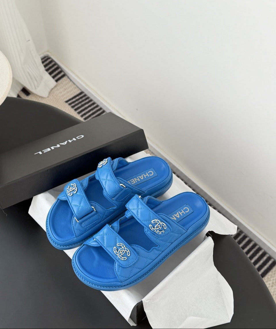 CHANEL Quilted Dad Sandal  Blue.
