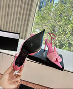 Saint Laurent Dove Sandals in Satin Crepe and Rhinestones Baby Pink