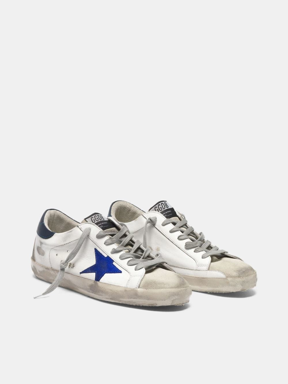 Golden Goose Super-Star White Leather Blue Suede Star Navy Heel