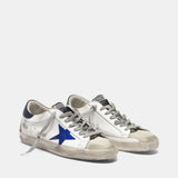 Golden Goose Super-Star White Leather Blue Suede Star Navy Heel