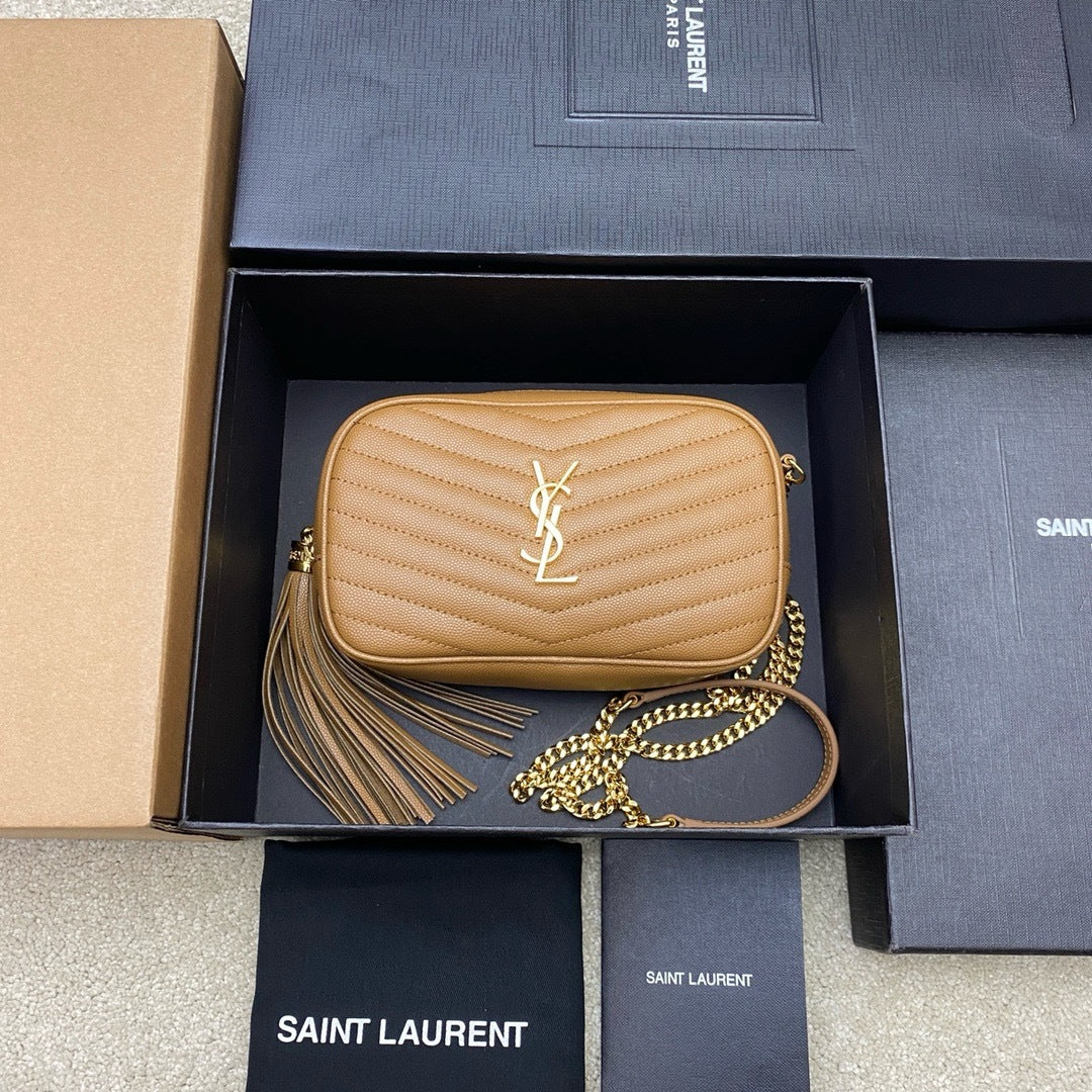 Saint Laurent Lou Camera Bag Camel Ferragens Douradas