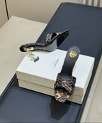 Saint Laurent  Mules Opyum Em Crepe De Cetim Estampa de Leopardo