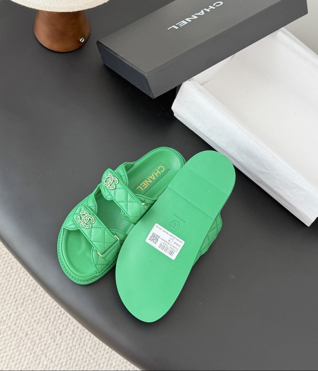 CHANEL Quilted Dad Sandal  Green.
