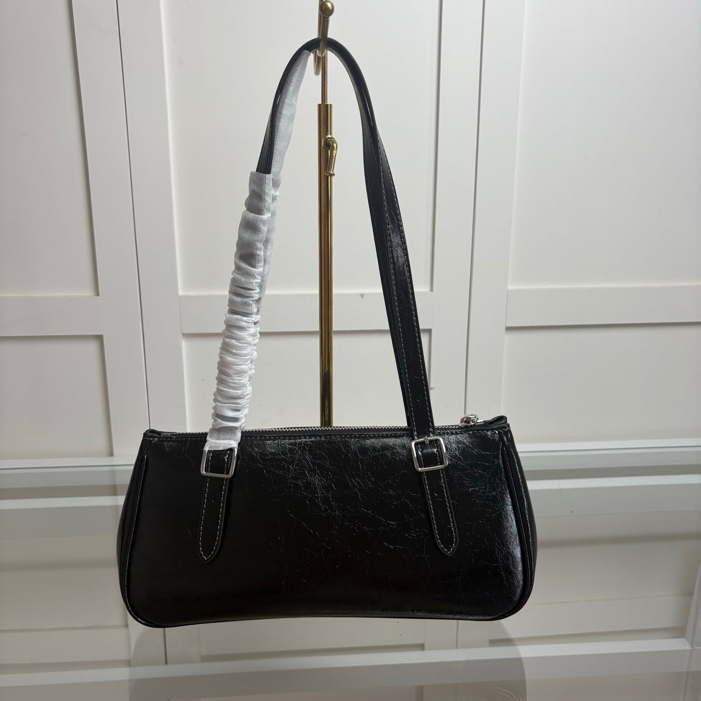 Coach Asher Shoulder Bag Shiny Crinkle Leather Black
