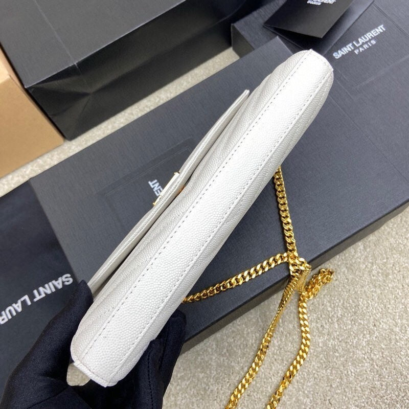 Saint Laurent Shoulder Bag White Ferragens Douradas