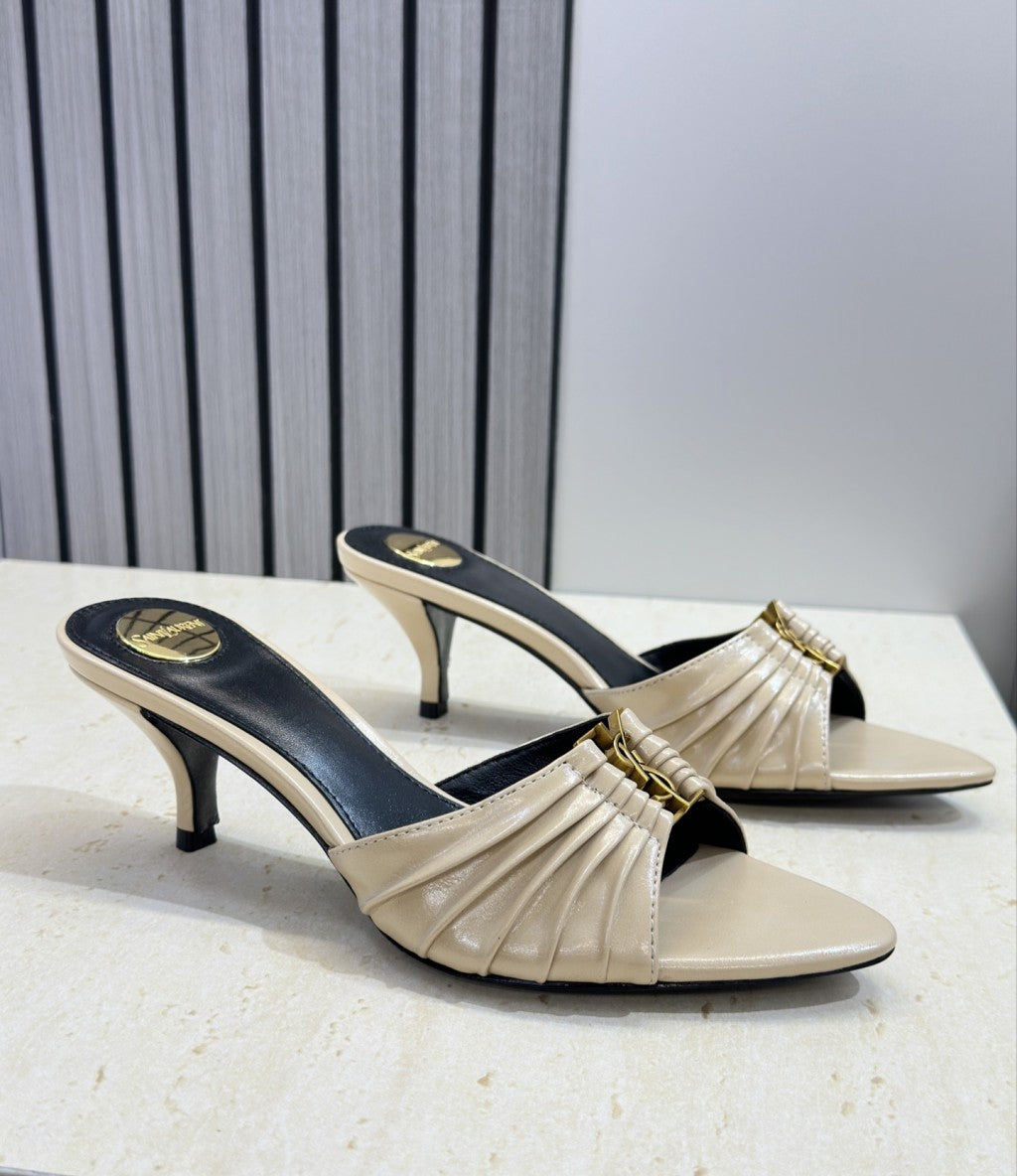Saint Laurent Babylone Cassandra Draped Mule Nude Beige