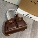 Coach Twin Turnlock Satchel Bag 20 Café Escuro Ferragens Douradas