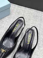 Prada Salto Slingback em Couro Trançado