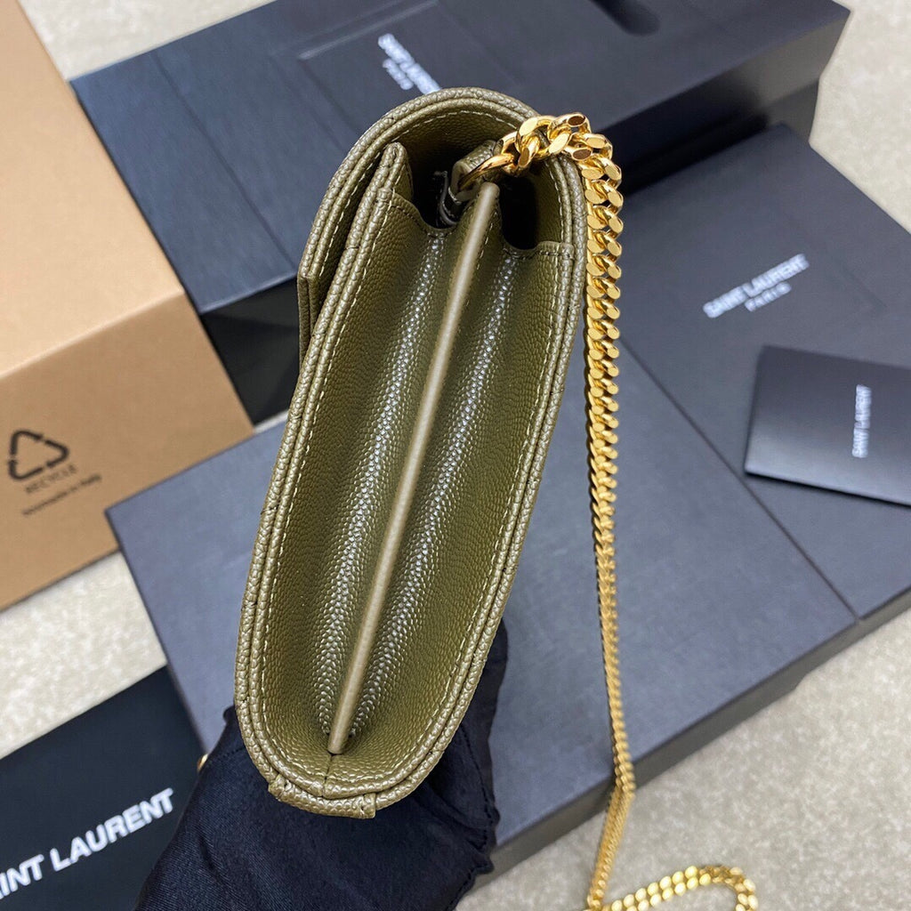 Saint Laurent Shoulder Bag green Ferragens Douradas