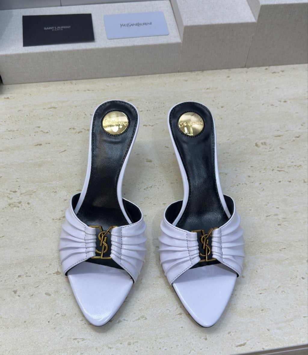 Saint Laurent Babylone Cassandra Draped Leather Mule White