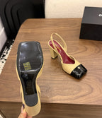 Chanel Slingback Block  Heel Nude & Black  Patent. Salto 9 cm.