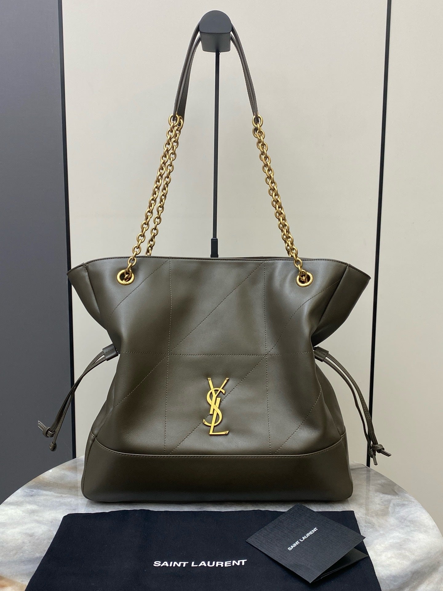 Saint Laurent Shopping Jamie 4.3 Quilted Bag army green Ferragens Douradas