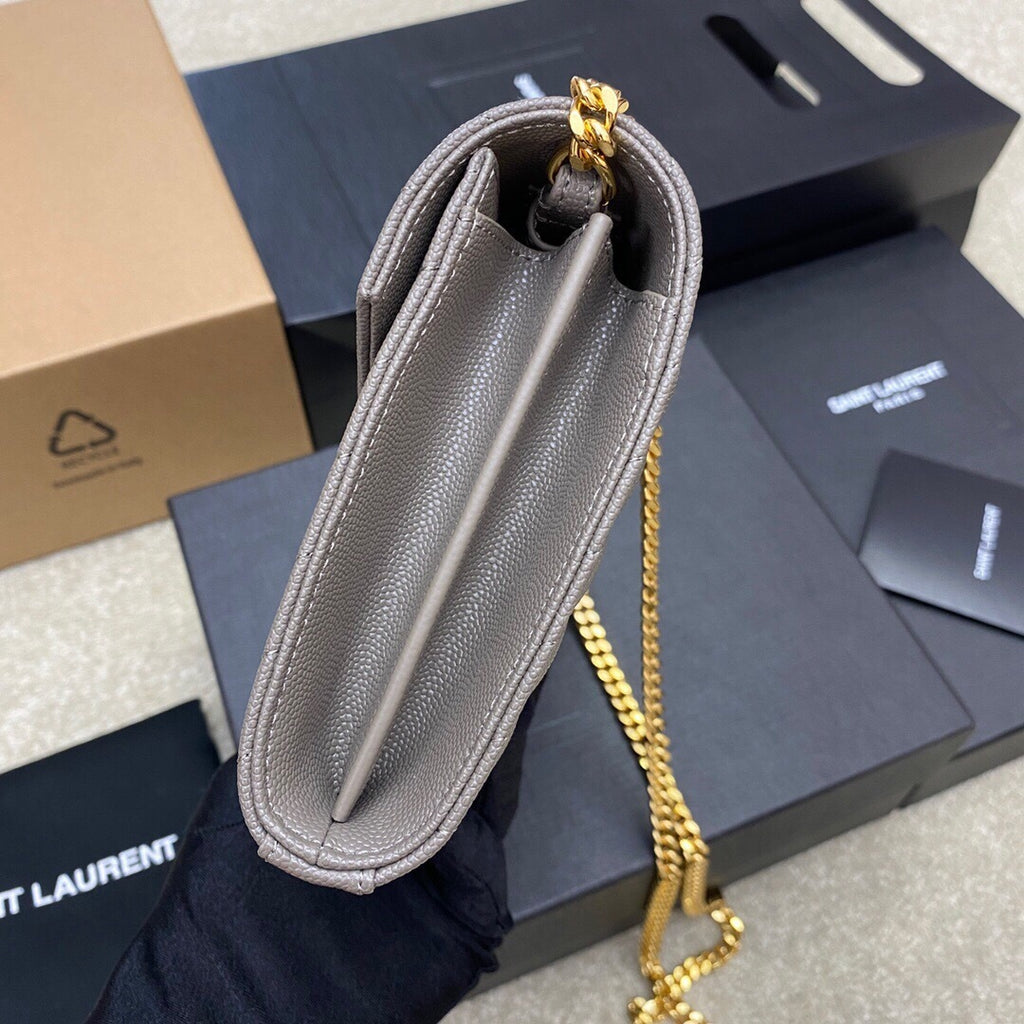 Saint Laurent Shoulder Bag gray Ferragens Douradas