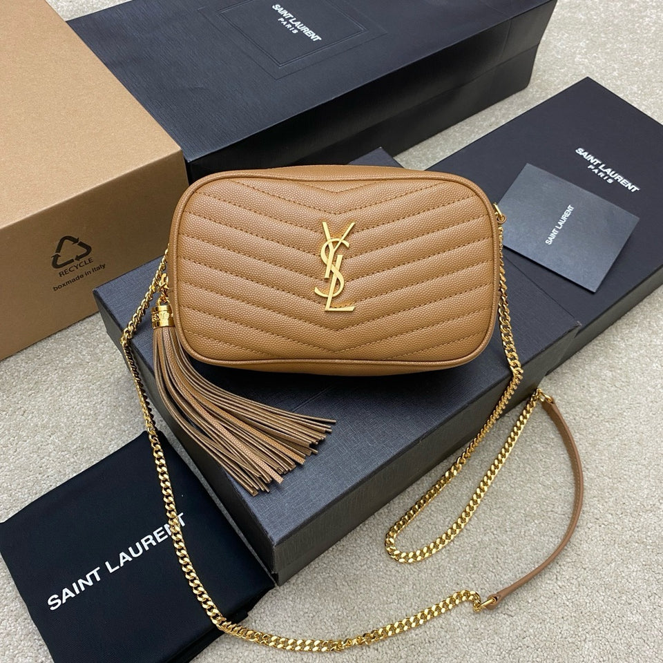 Saint Laurent Lou Camera Bag Camel Ferragens Douradas