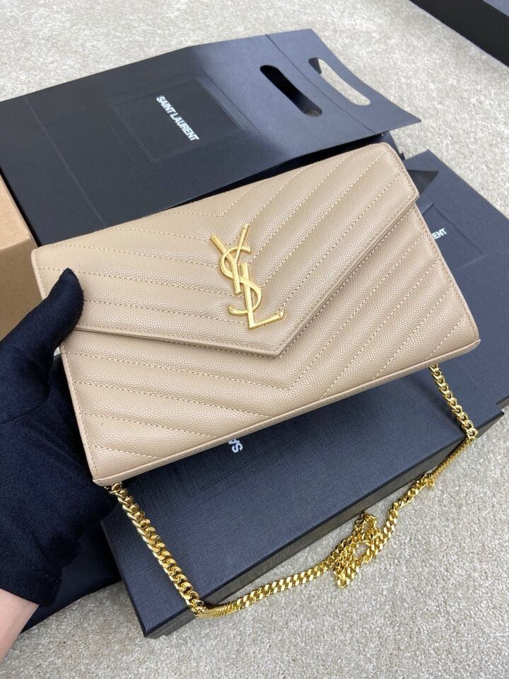 Saint Laurent Shoulder Bag Bege Ferragens Douradas.