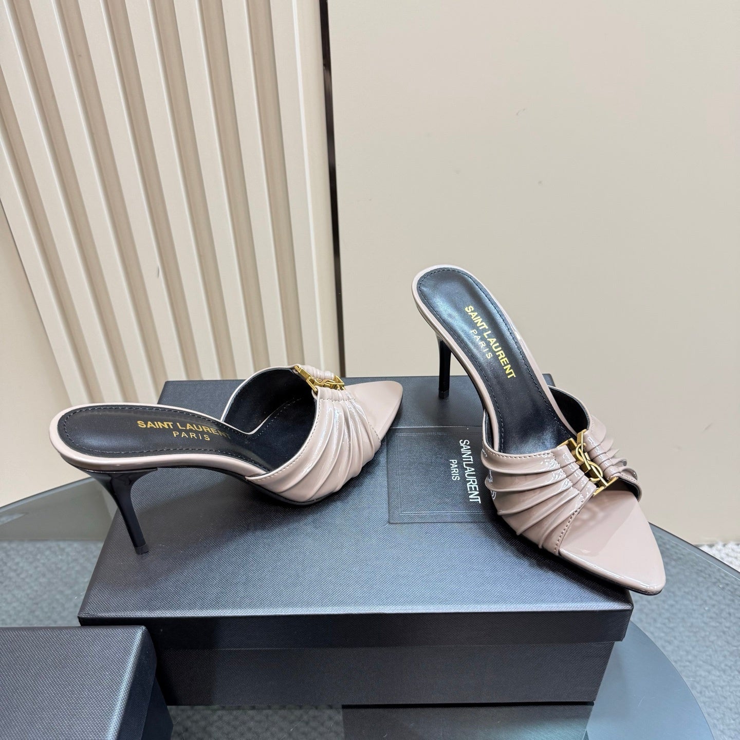 Saint Laurent Babylone Mules Bordeaux gray