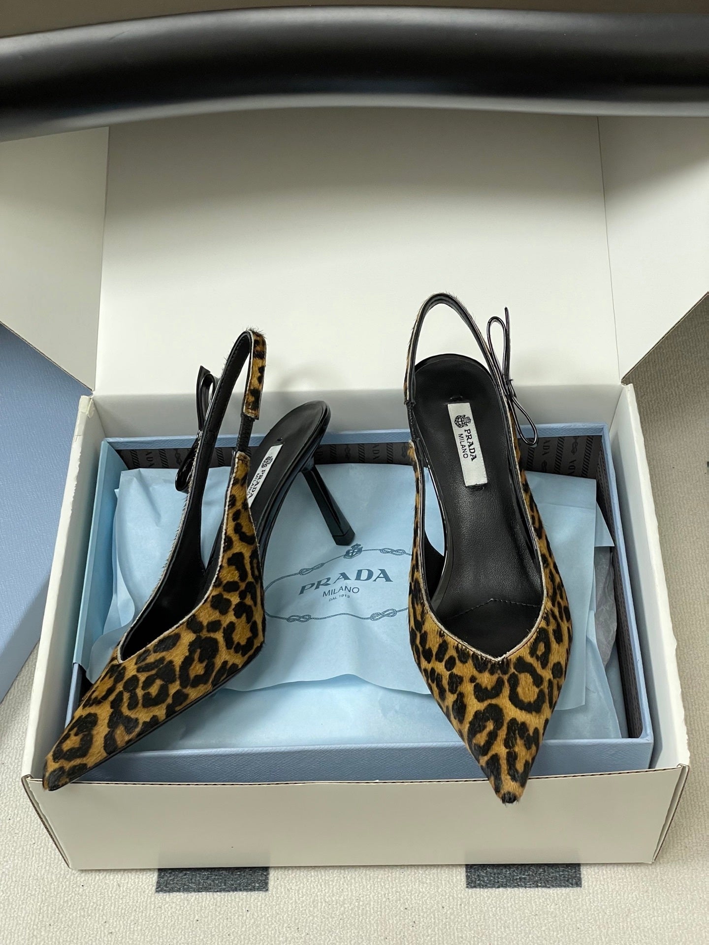 Prada Leopard-Print Pony Hair Slingback Pumps