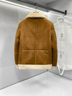 Jaqueta Estilo Bomber Camurça Com Forro Gola Pele (Shearling)