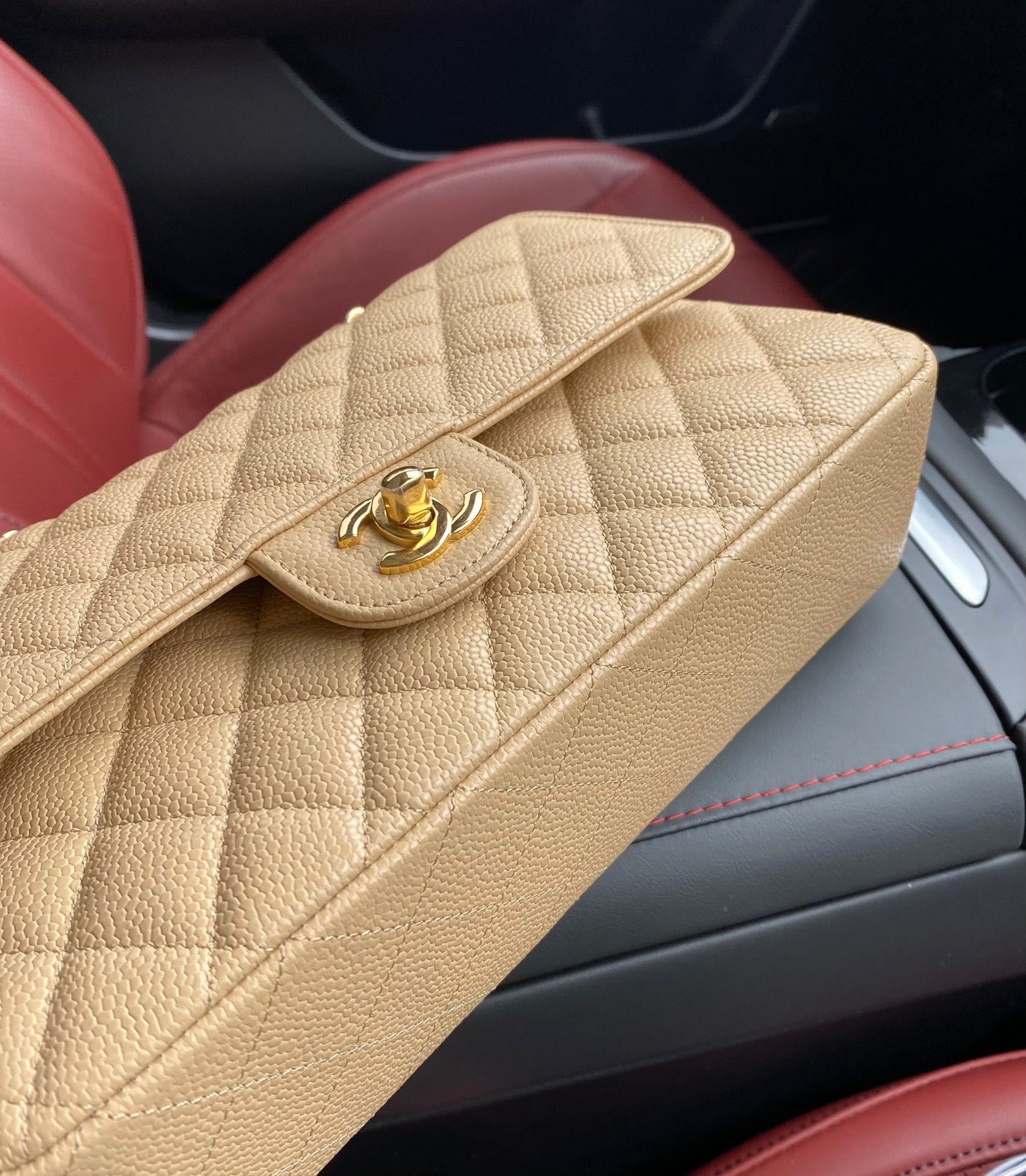 Chanel Classic Double Flap Quilted Medium Beige Dark .
