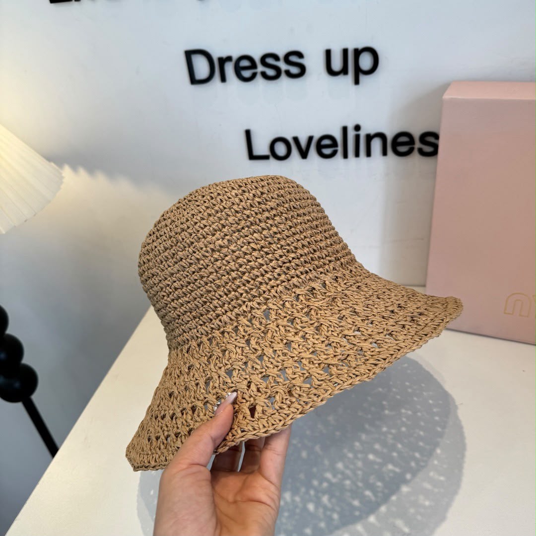 Chapéu Bucket de Ráfia Trançada Miu Miu